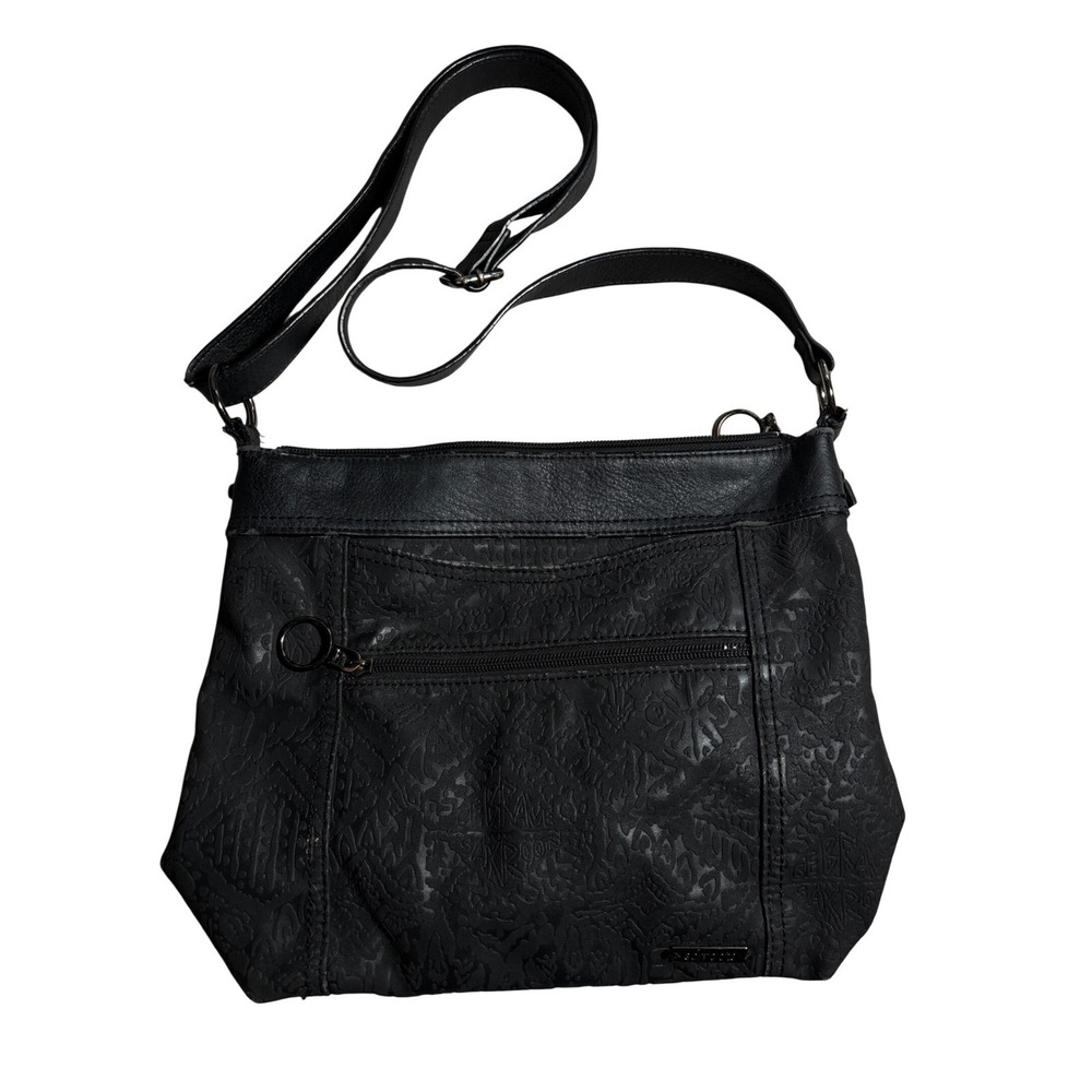 Sakroots Black Embossed Floral Crossbody Bag Adjustable Strap Boho Whimsigoth